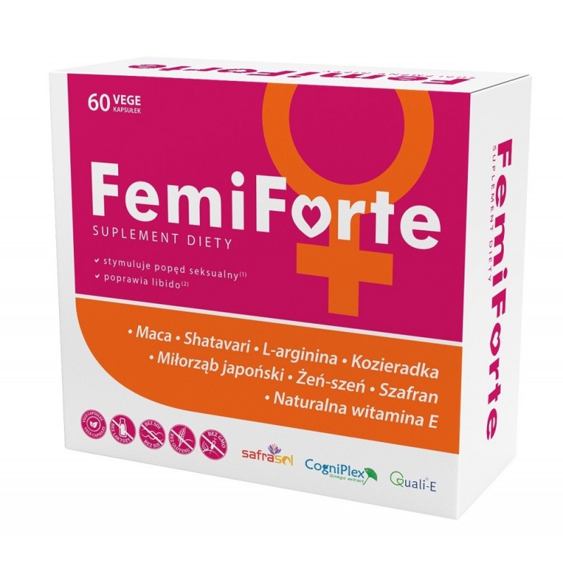 Suplement dla aktywnych Kobiet FemiForte 60 kaps. Medicaline L-arginina, 6 ekstraktów, wit. E