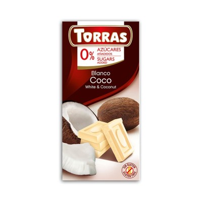 czekolada biała z kokosem Torras 75 g bez dodatku cukru
