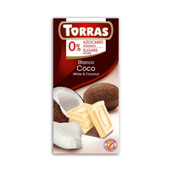 czekolada biała z kokosem Torras 75 g bez dodatku cukru