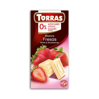 czekolada biała z truskawkami Torras 75 g bez dodatku cukru