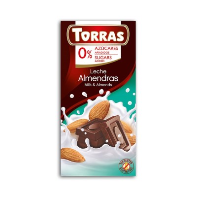 czekolada mleczna z migdałami Torras 75 g bez dodatku cukru