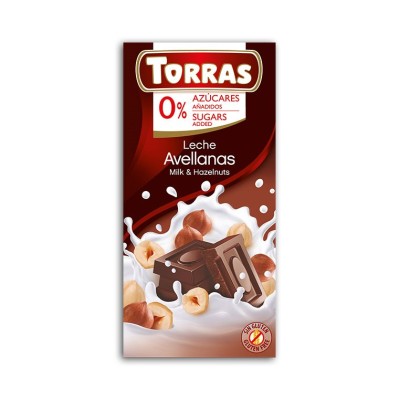 czekolada mleczna z orzechami laskowymi Torras 75 g bez dodatku cukru