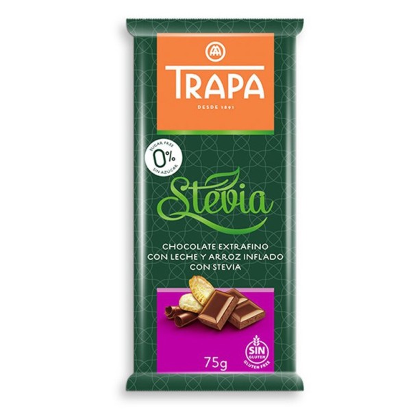czekolada mleczna crunchy ze stewią Trapa 75 g bez dodatku cukru