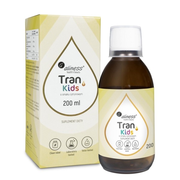 Tran Kids o smaku cytrynowym 200 ml olej z wątroby dorsza suplement diety w płynie