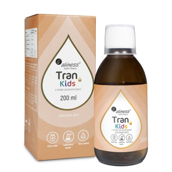 Tran Kids o smaku pomarańczowym 200 ml olej z wątroby dorsza dla dzieci