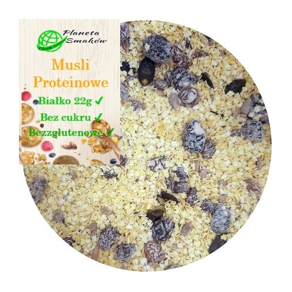 Planeta Smaków - Musli proteinowe 500 g z płatkami jaglanymi WPC owocami i nasionami