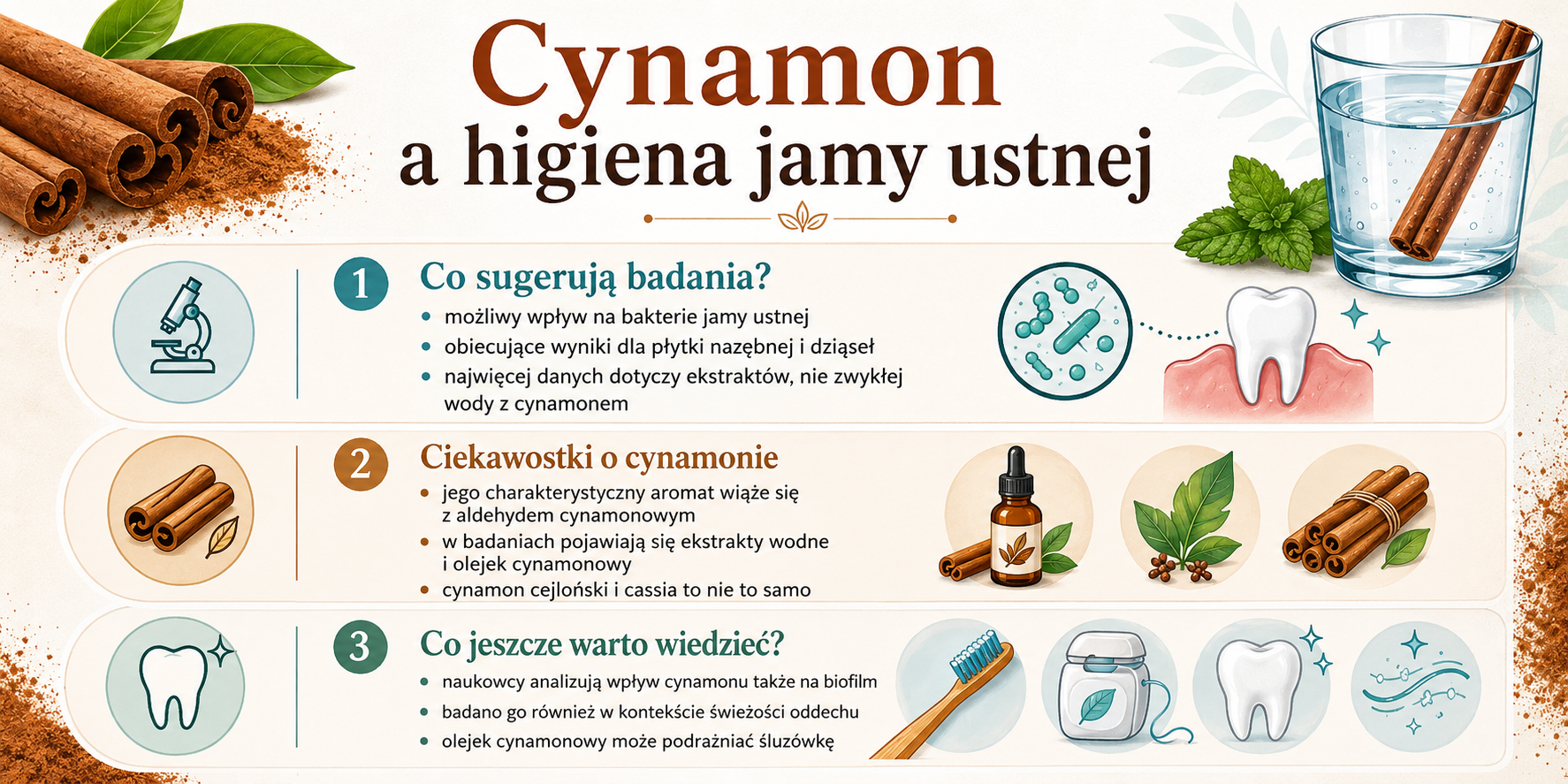 cynamon a higiena jamy ustnej – wpływ na bakterie, biofilm, płytkę nazębną i świeżość oddechu